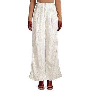 NWT Max Studio Easy Leg Trouser Women's White Striped Pockets Size Large